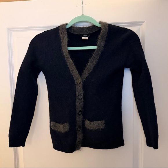 J. Crew Sweaters - 💯 Wool J. Crew Navy blue Cardigan with Gray Trim